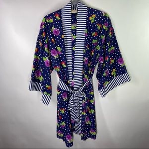 Vintage Gold Label Victoria's Secret OS One Size Polka Dot Floral Robe Lingerie